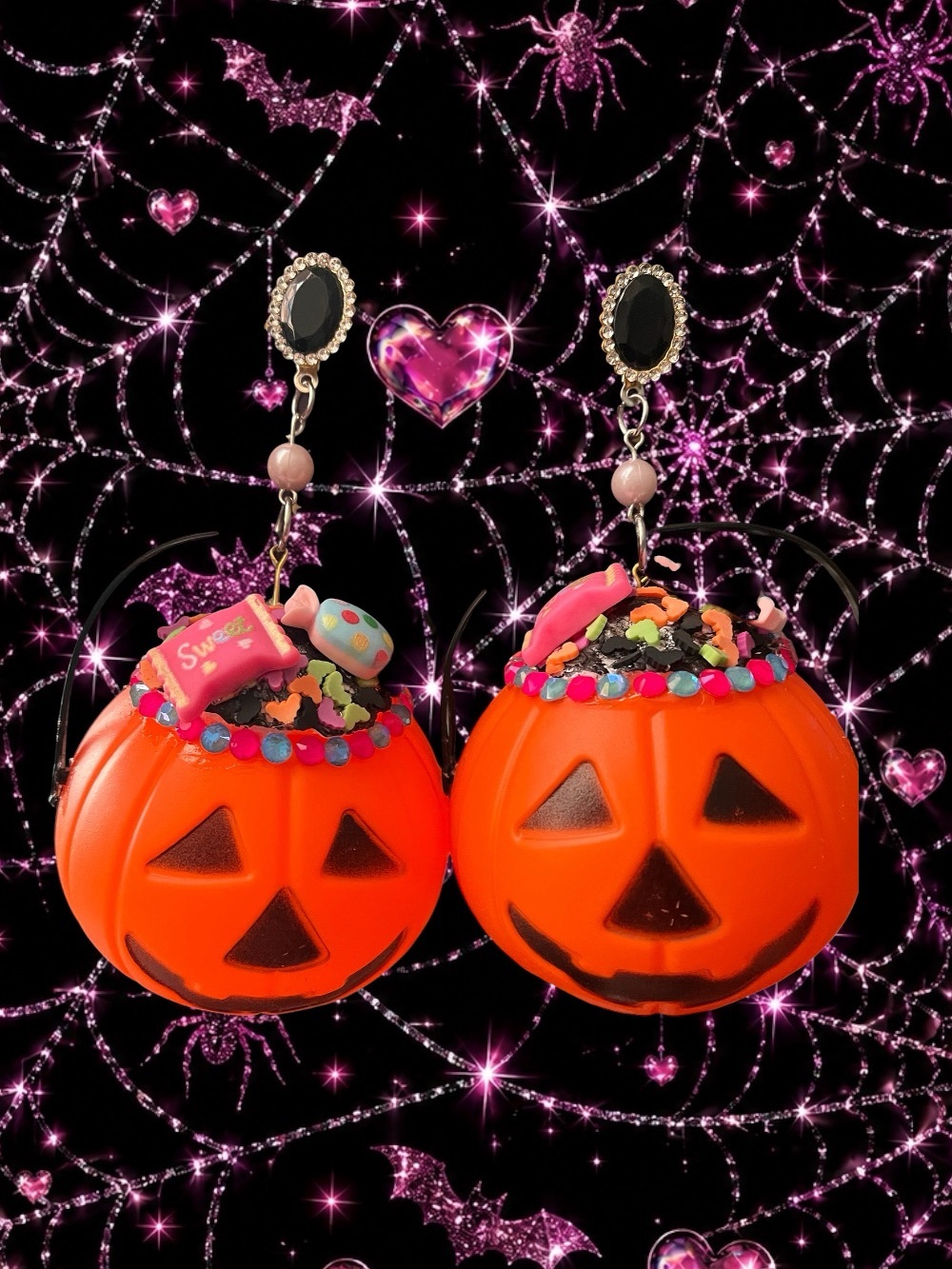 Kids Halloween Pumpkin Candy Basket Earrings - Orange